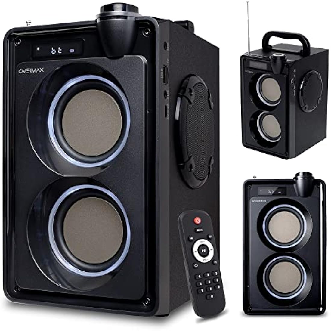 Overmax Soundbeat 5.0 Bluetooth Speaker 20W RMS Crystal Clear Sound, Built-in FM Radio, USB, SD, AUX Playback, LED Lighting, Karaoke Feature, Long-Lasting 3600mAh Battery Up to 9 hrs, Remote Control