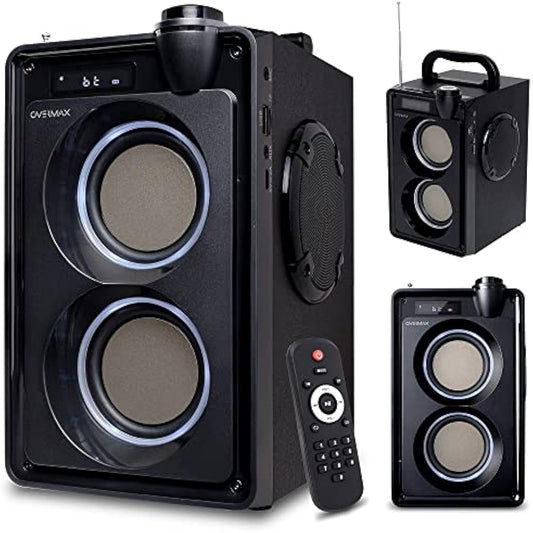 Overmax Soundbeat 5.0 Bluetooth Speaker 20W RMS Crystal Clear Sound, Built-in FM Radio, USB, SD, AUX Playback, LED Lighting, Karaoke Feature, Long-Lasting 3600mAh Battery Up to 9 hrs, Remote Control