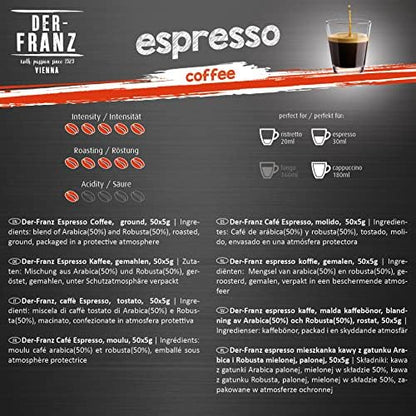Der-Franz Coffee Pack, whole bean, 6 x 500 g (1 x Crema, 1 x Espresso, 1 x Melange, 1 x Colombia, 1 x Espresso Organic, 1 x Crema Organic)