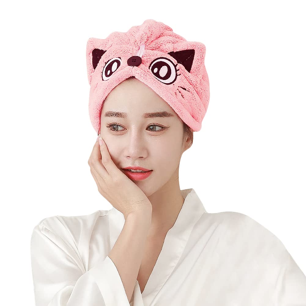 Microfiber Hair Drying Cap Super Absorbent Hair Drying Towels Wrap Women Girls Quick Dry Hair Turban Cap with Button Design Bath Shower Head Wrap