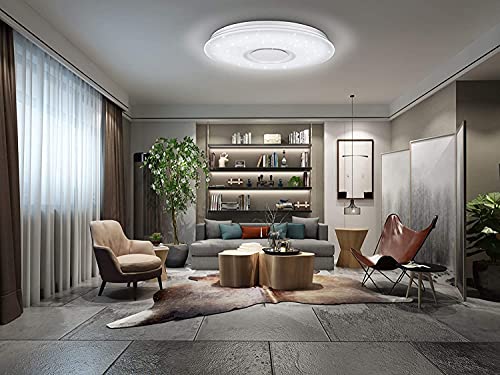 Horevo LED Ceiling Light Flush Mount Fixture with Bluetooth Speakers, 36W 20 Inch 6500K, Dimmable Recessed Down Lights, APP Remote Control/Timer/Color