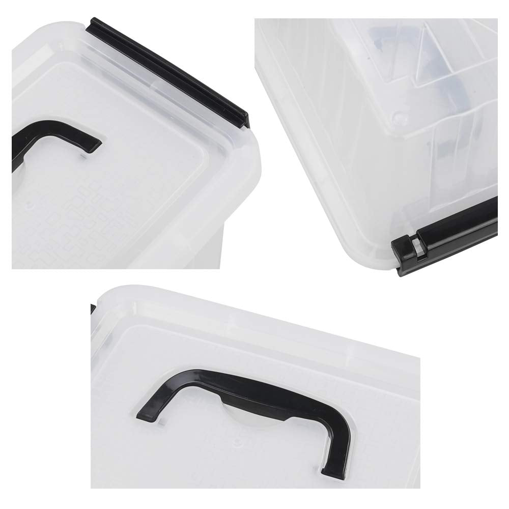 Asking 3 L Plastic Latching Box with Black Handle, Lidded Storage Bins, 6 Packs