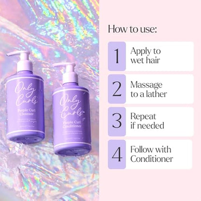 Only Curls Purple Curl Cleansing Bundle, 300ml x2, Curly Hair Products, Purple Shampoo & Conditioner, Neutralise Brassiness, Strengthen & Moisturise, Brighten Blonde Hair, For All Curly Hair Types