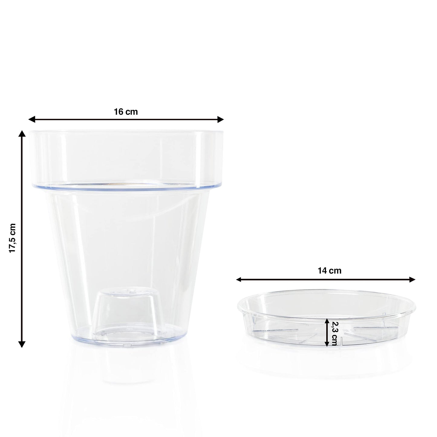 Kalapanta Clear Plastic Orchid Pot with Drainage Holes and Saucer (5, 16 cm Diameter)