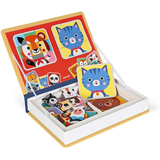 Janod - Magnéti'Book Mix & Match - Magnetic Educational Game, Animal Theme - 8 Animals to Put Together - 72 Magnets, Many Combinations & Possible Creations - from 3 Years Old, J02587