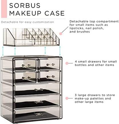 Sorbus Acrylic Cosmetic Jewelry Storage Box Spacious Design Ideal for Bathroom, Dresser, Dressing Table and Countertop