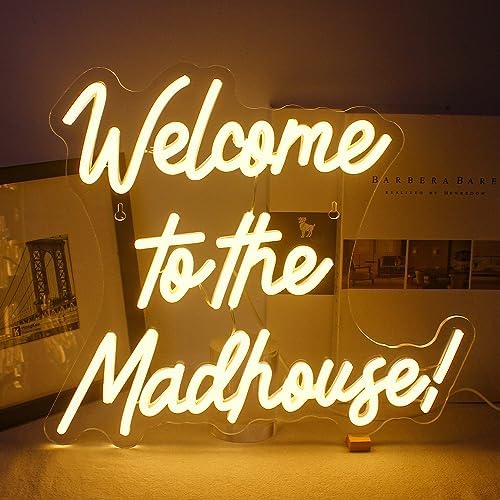 Horseneon Neons Signs Welcome to The Madhouse, Led Signs Neon Lights for Bedroom, Letter Neon Light Sign for Wall Decor Led Neon Lights for Pub Home Bar Room Club Party Window Decor present