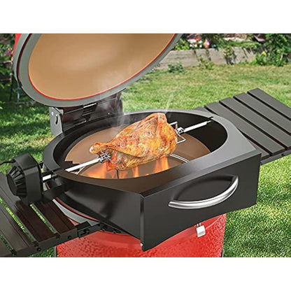 onlyfire Multipurpose Rotisserie and Pizza Oven Kit for Kamado Joe Classic/Pit Boss 22 Ceramic Grills - Including Rotisserie Motor UK Plug, Spit Rod & Pizza Stone