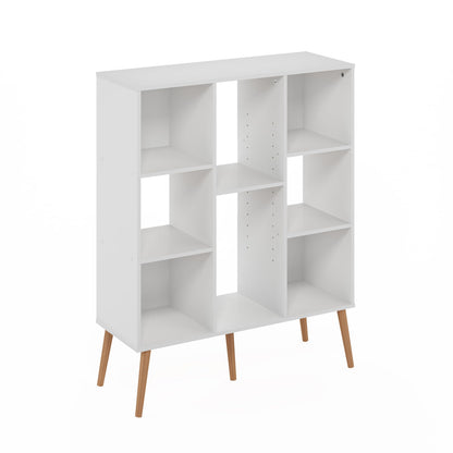 Furinno Claude Mid Century Style 8-Cube Bookcase, Bookshelf, Storage Organizer with Wood Legs, White