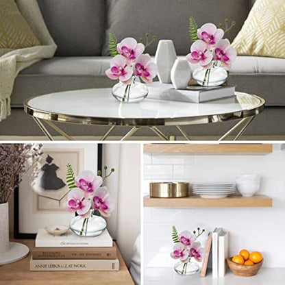 Briful Set of 3 Artificial Orchids in Glass Vase, Pink Orchids Fake Flowers in Faux Water Artificial Flowers for Decoration Artificial Plant for Living Room Bathroom Office Décor