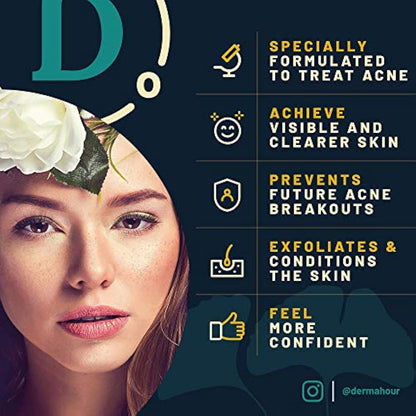 DermaHour Powerful Anti Acne Removal Cream - Targets Pimples, Spots, Skin Tags, and Ingrown Hair - Balances Water and Oil - Skincare Moisturizer with Ginkgo Biloba Extract - 40ml