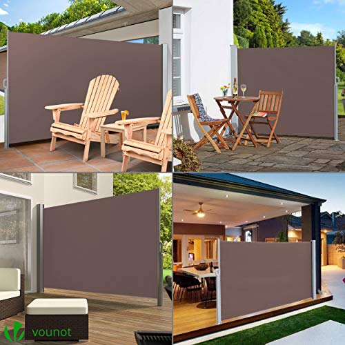 VOUNOT? Side Awning Retractable, Outdoor Privacy Screen for Garden, Balcony, Terrace, 140 x 300 cm, Brown