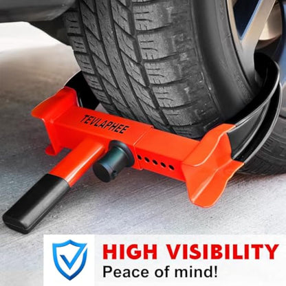 Tevlaphee Wheel Clamp Lock Heavy Duty Anti-Theft, Adjustable Security for Cars, Vans, Motorhomes (Fits 7-11" Tyres), Weatherproof & Vandal-Resistant Design (Black&Red)