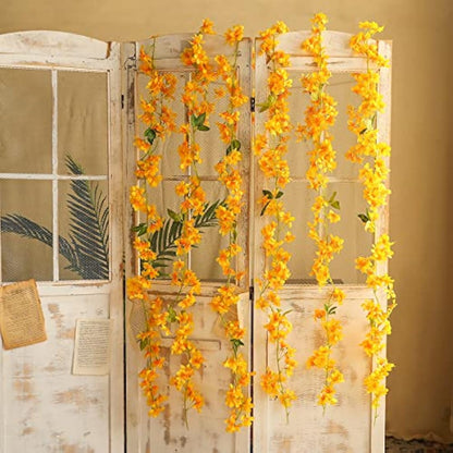JUSTOYOU 2 Pcs 6FT Artificial Sakura Cherry Blossom Flowers Hanging Vine for Outdoor Indoor Wedding Wall Badroom Decoration (Cherry Blossom Yellow)