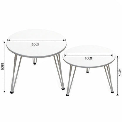 ZOYIZEN Round Coffee Table Set of 2, Φ 50 cm and Φ 40 cm, White