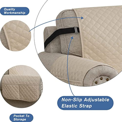 XINEAGE Quilted Sofa Covers 3 Seater, Water Resistant Couch Covers for 3 Seater, Non Slip Sofa Slipcoevrs for Dogs Pets, Reversible Sofa Protector with Elastic Strap Washable (Sofa, Beige)