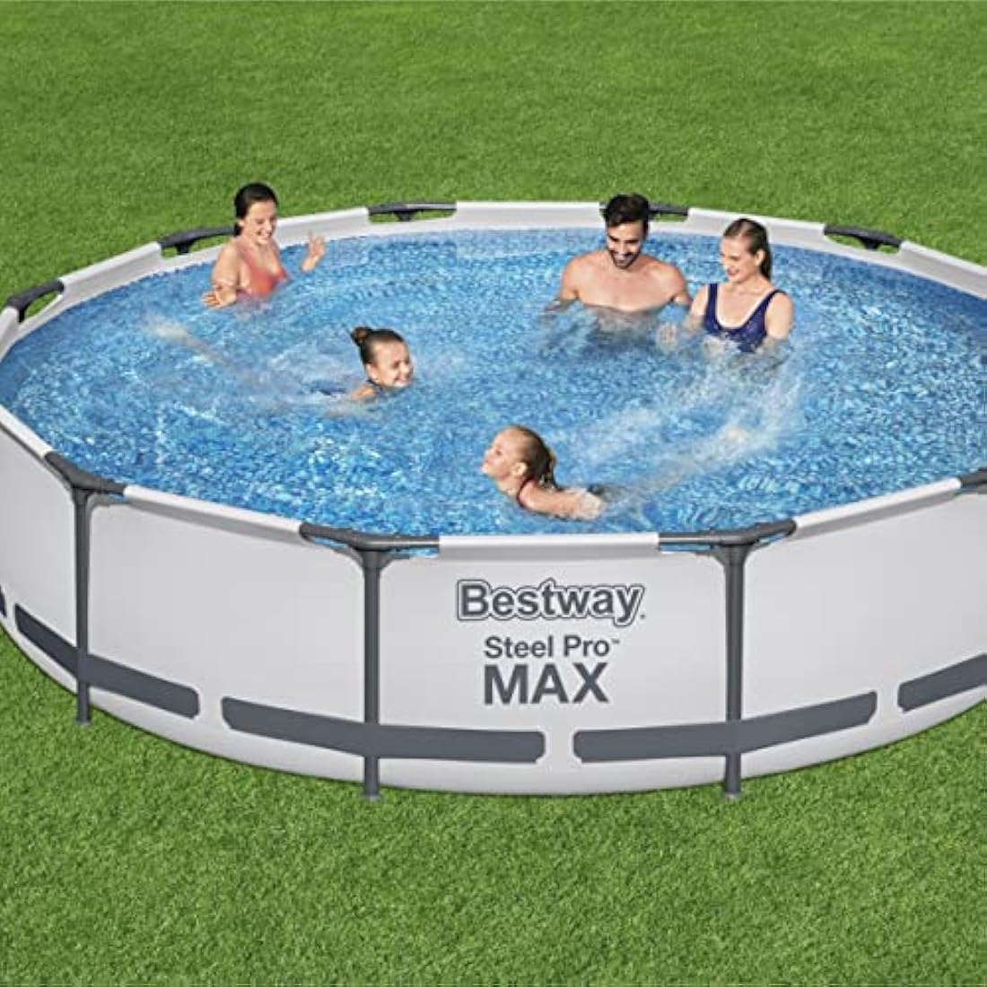Bestway Steel Pro Pool Swimming Pool, Round Above Ground Garden Frame Pool, Multiple Sizes, 12' x 30"/3.66m x 76cm, Grey