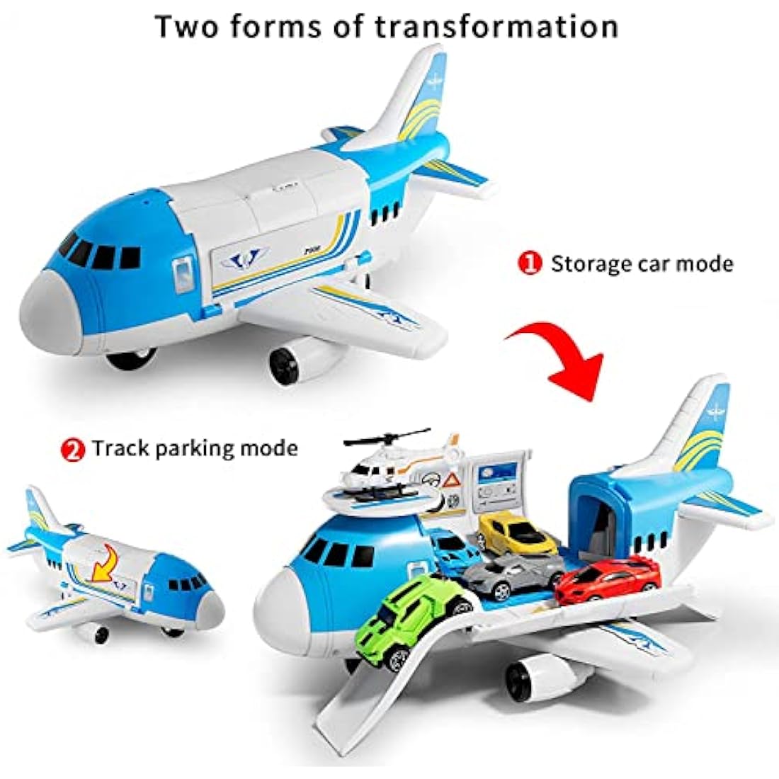 Toy for 3 Year Old Boys,Toy Cars set,Transport Cargo Airplane with 5 Mini Cars, 1 Helicopter,1 Engineer,11 Traffic Signs,Gifts for Kids Boys Girls Age 3 4 5