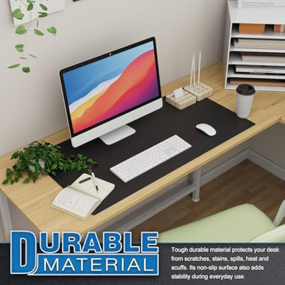 K KNODEL Large Office Leather Desk Mat, Mouse and Keyboard Pad, Computer and Laptop Mat, Desktop Protector and Cover, Writing Pad and Blotter (80x40cm, Black)