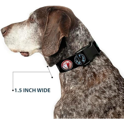 Buckle-Down 9Avenger Icons Black/Multi Color Marvel Avengers Plastic Clip Collar, Wide Large/18-32"