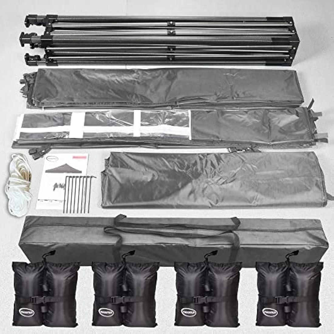 MAXIMUS HEAVY DUTY POP UP GAZEBO 3m x 3m COMMERCIAL MARKET STALL WITH 4 WEIGHT BAGS (4 Walls, Grey)