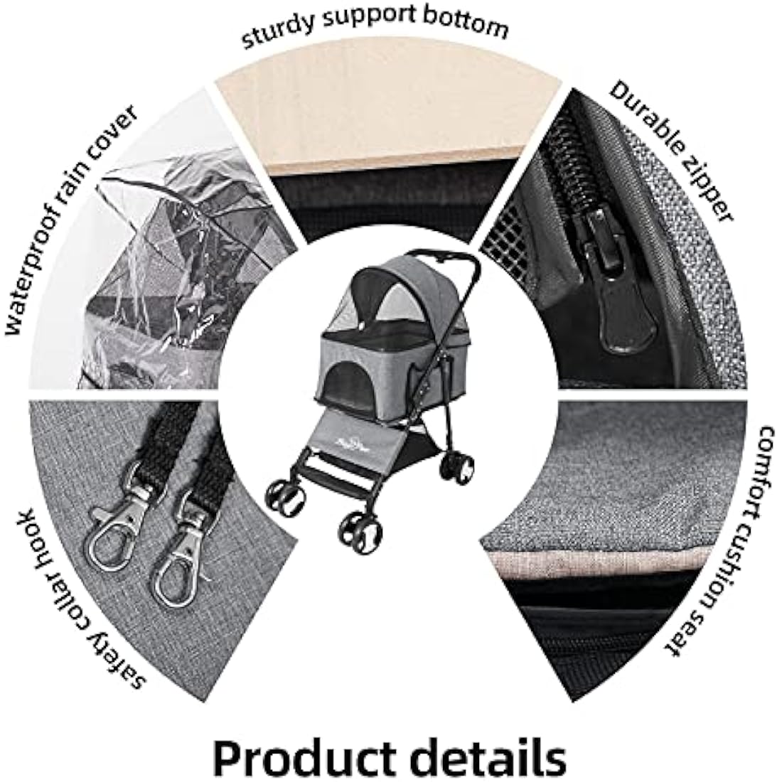 Bingopaw Pet Stroller, Foldable Dog Pram 4 Wheel Kitten Pram for Puppy and Cat with Detachable Blanket and Rain Cover as Gift Loads Up to 20KG