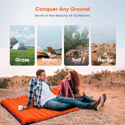 VALEHOWL 10CM Thick Double Sleeping Mat for Camping, with Foot Pump and Pillow, Lightweight Camping Mattress 2 Person for Outdoors, Backpacking, Hiking