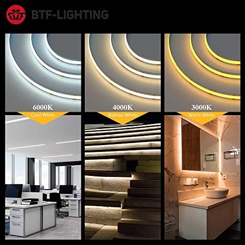 BTF-LIGHTING FCOB COB LED Strip Natural White 4000K Flexible High Density Uniform Light Dimmable LED Strip Light CRI90+ 10M 528LEDs DC24V 14W/m Bendable LED Ribbon for DIY Indoor Lighting Projects