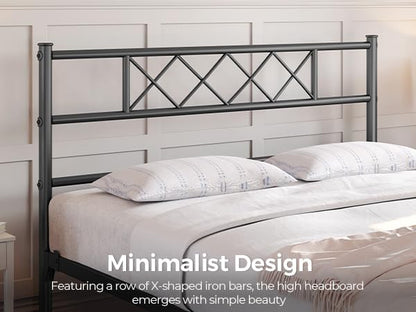 Yaheetech 5ft King Metal Bed Frame with Cross-design Headboard, Black