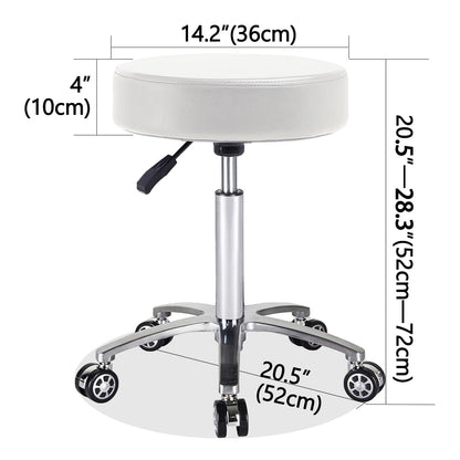Antlu Massage Stool Chair on Wheels for Beauty Kitchen Salon Home Office, Adjustable High Rolling Swivel Stool (White)