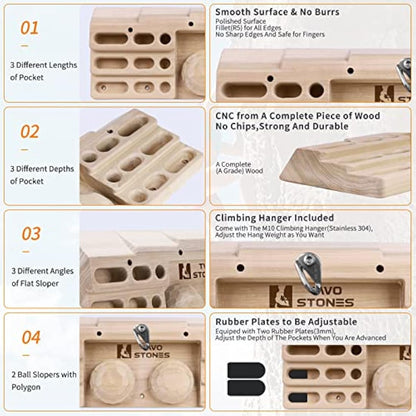 TWO STONES Climbing Training Rock Climbing Hangboard Home Equipment for Finger Strength & Fitness Climbing Hang Board Door Mounted Training Station for Climbers (CJ-HB2051)