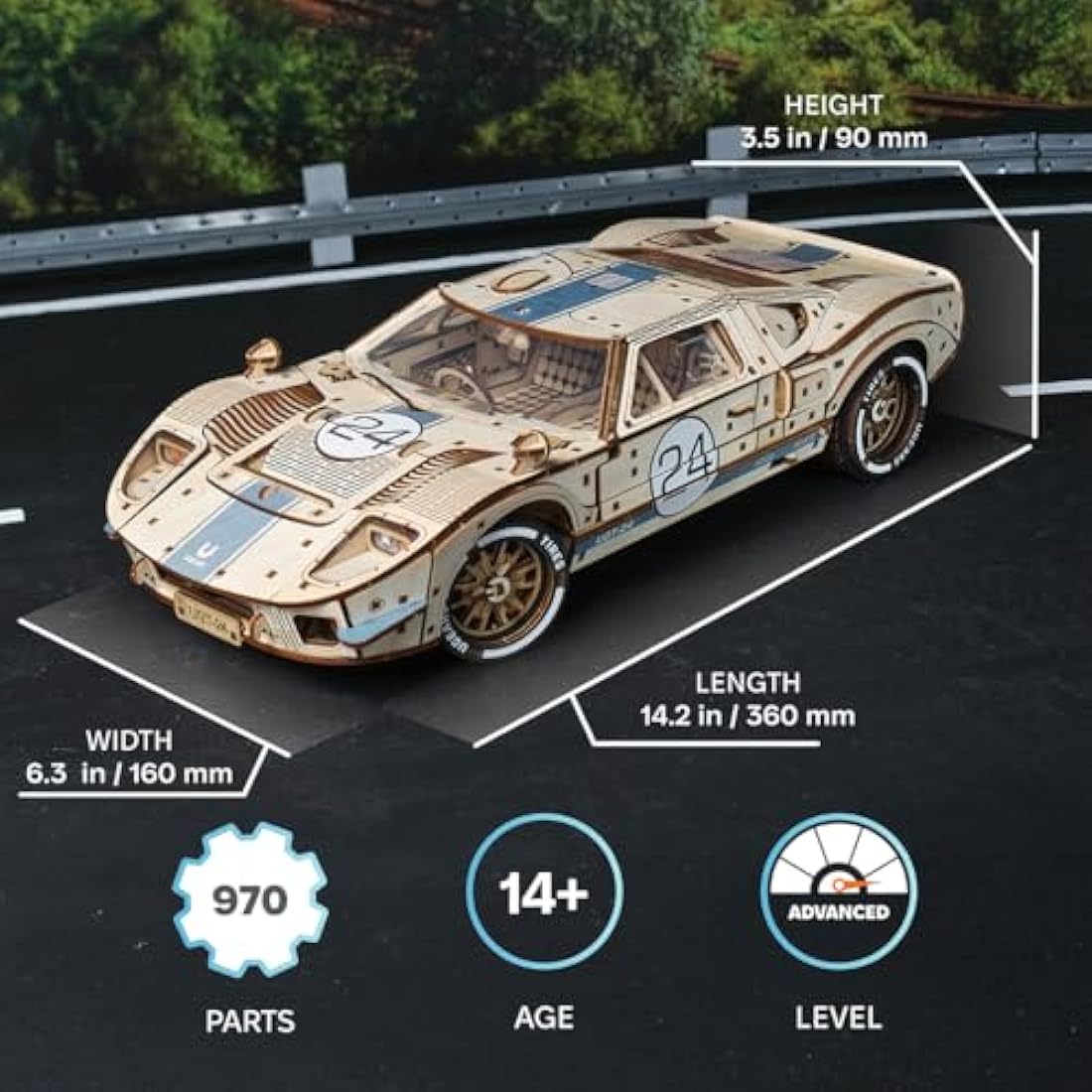 UGEARS UGT-24 Endurance Racer 3D Puzzle - 1:12 Scale Mechanical Wooden Model Kits for Adults to Build - Sports Car Model Building Kits - Advanced Level Racing Car 3D Wooden Puzzles for Adults 970 Pcs