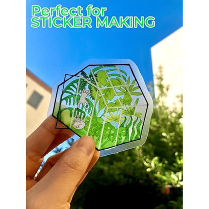 Evergreen Goods 100 Sheets A4 Transparent Sticker Paper Vinyl | Inkjet Printable Self Adhesive Glossy Clear Printable Vinyl Stickers for Creating Labels and Signs | Not Waterproof