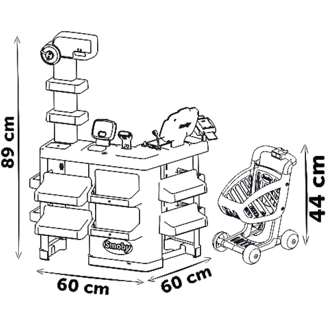 Smoby - Supermarket, Children's Shopping Trolley Included, Mechanical Scale, Electronic Functions and 42 Accessories for a full shopping experience, Suitable for kids aged 3 years and over