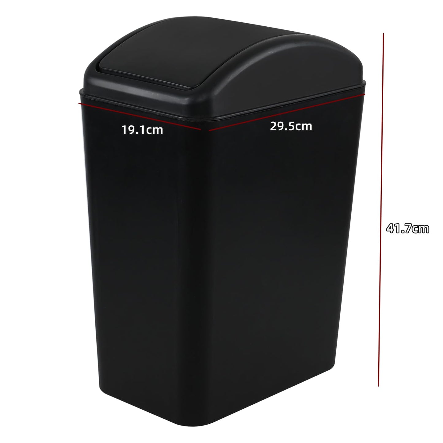 Afromy 15L Plastic Swing Top Trash Can, Slim Garbage Can, Black