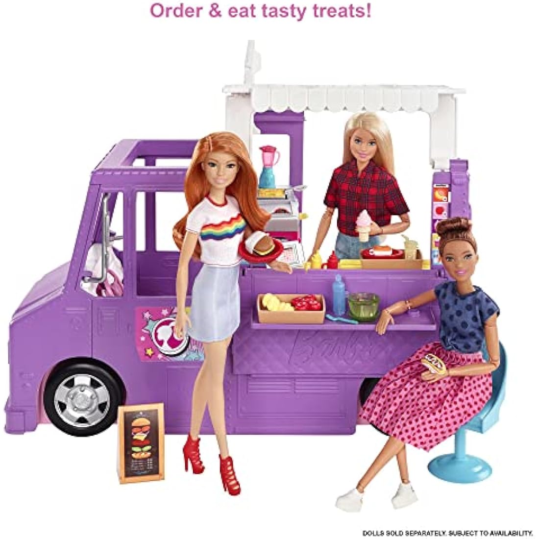 Barbie Fresh 'n' Fun Food Truck, with 30+ Realistic Play Pieces: Menu Board, Pots, Utensils, Serving Trays, Plate; For Ages 3 Years Old & Up, GMW07