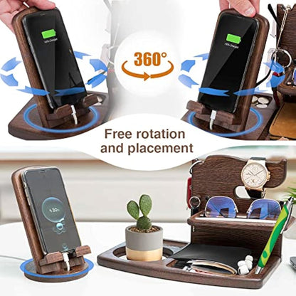 Gifts for Men Bedside Organiser Wood Phone Docking Station Dad Birthday Gifts for Him Nightstand Key Wallet Watch Stand Mens Gifts for Xmas Presents for Dad Husband Boyfriend Anniversary & Christmas
