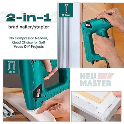 NEU MASTER Electric Brad Nailer, Staple Gun PLD6013 with Contact Safety and Power Adjustable Knob for Upholstery and Home Improvement