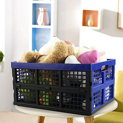 Hespapa 2 Packs 35 L Folding Storage Crates, Plastic Collapsible Storage Milk Crate Baskets