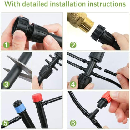 MIXC 226 FT Drip Irrigation System Kit, Automatic Watering System for Garden Greenhouse with 1/4" & 1/2" Tubing - Adjustable Nozzles & Sprinklers for Garden, Greenhouse, Lawn, Potted Plants