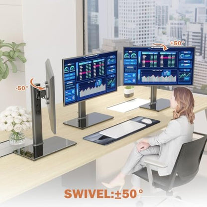 2 Pack Single LCD Computer Monitor Free-Standing Desk Stand Riser for 13 inch to 32 inch Screen with Swivel, Height Adjustable, Rotation, Holds One (1) Screen up to 35kgs