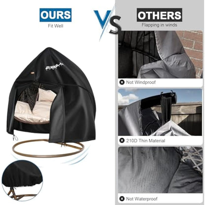 Ezilif Double Egg Chair Cover, 420D Oxford Egg Chair Covers Waterproof Heavy Duty, Garden Hanging Egg Chair Cover with Zipper & Drawstring, UV-Anti & Windproof Cover for Swing Chair, 230x200cm