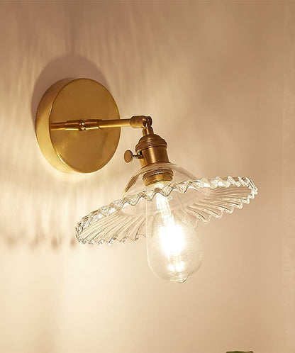 Industrial Vintage Modern Edison Wall Light Sconce E27 Wall Lamp with Brass Lamp Holder Up& Down Lighting Direction Glass Lampshade for Bedroom Loft