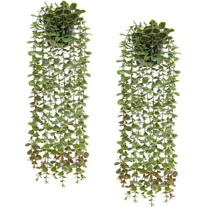 Veryhome 2Pack Artificial Hanging Plants in Potted Eucalyptus Fake Vines Faux Greenery Fake Plants Artificial Eucalyptus Vine in Pot for Wall Room Indoor Outdoor Decoration(Green)