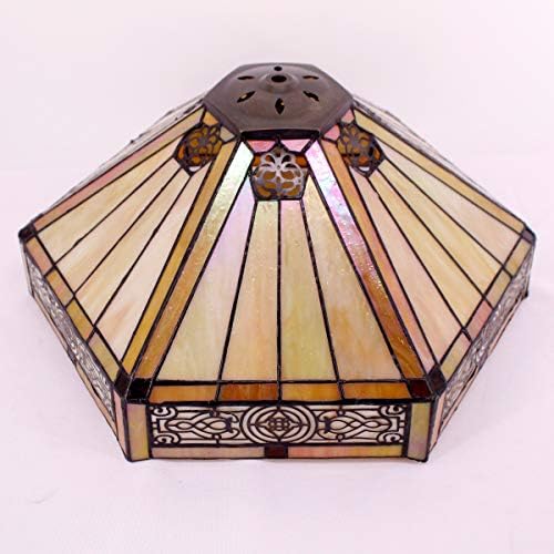 Tiffany Lamp Yellow Hexagon Stained Glass Mission Style End Coffee Table Lamps Bookcase Reading Lighting Lampshade Antique Base W16 H24 Inch Living Room Bedroom Bedside Desk S011 WERFACTORY