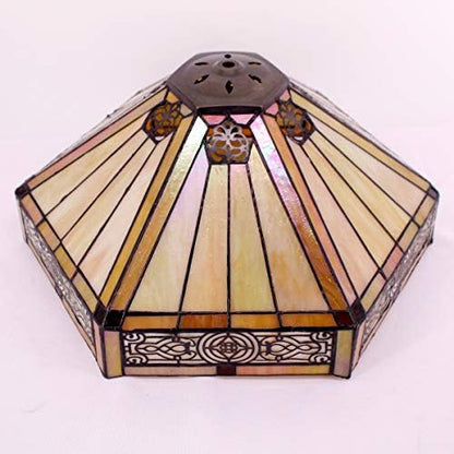 Tiffany Lamp Yellow Hexagon Stained Glass Mission Style End Coffee Table Lamps Bookcase Reading Lighting Lampshade Antique Base W16 H24 Inch Living Room Bedroom Bedside Desk S011 WERFACTORY