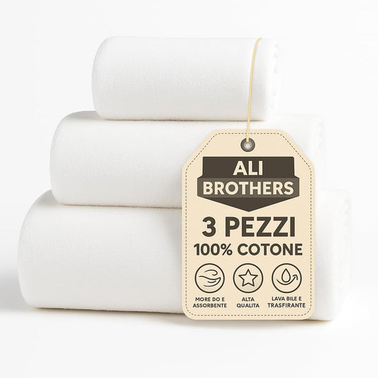 Ali Brothers Set of 3 Terry Towels, 100% Cotton White - Soft and Absorbent - 38x50, 50x90, 70x140 - For Home, Hotel, B&B, Spa - High Quality, Washable