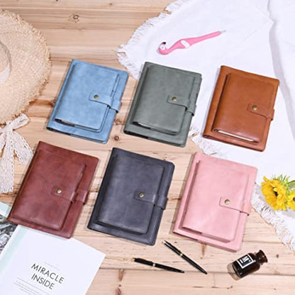 WONDERPOOL A6 Leather Diary Refillable Notebook Spiral Journal Binder Portfolio - Dot Grid Paper & Inner Pockets Organizer for Man and Woman (Grey, A6)