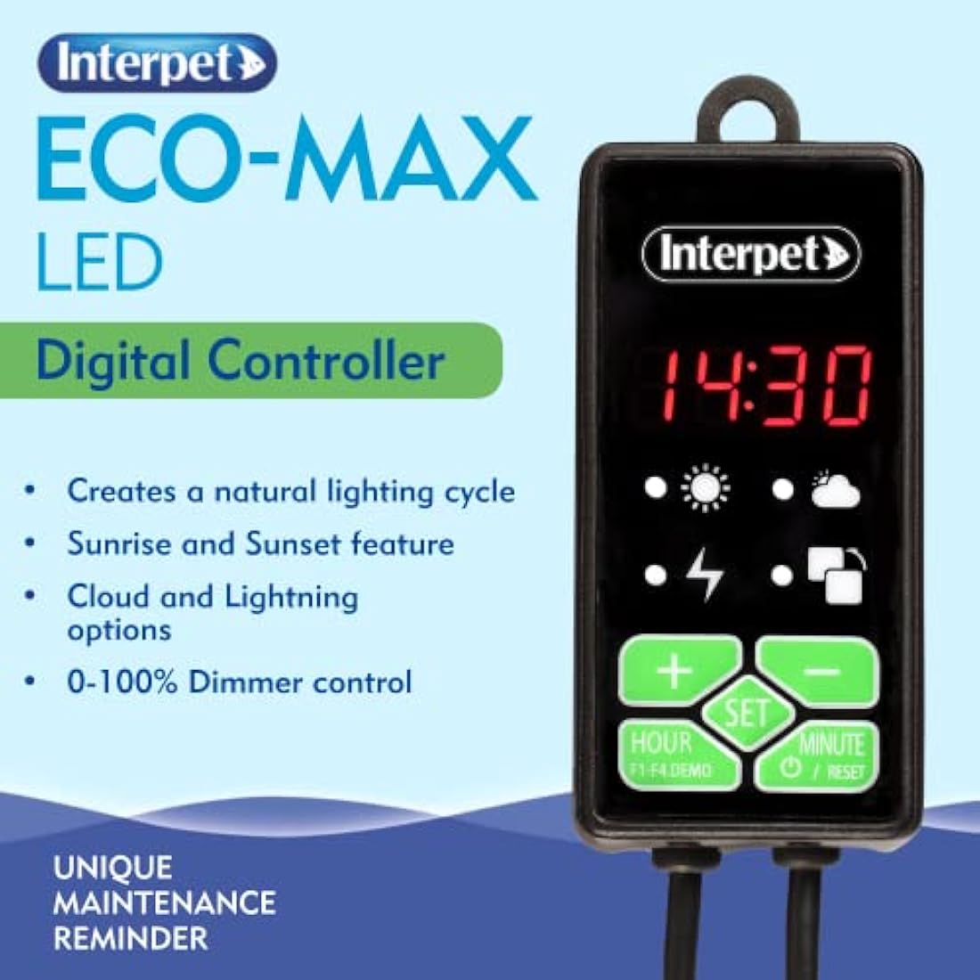Interpet Digital Controller for Eco-Max LED Lighting, 24hr Digital Clock Display, Brightness Control, Sunrise, Sunset, Cloud Features, Fits of Eco-Max LED Light, Black