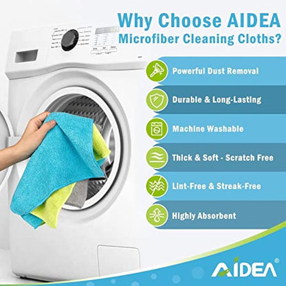 AIDEA Microfibre Cleaning Cloths Pack of 100, Multifunctional Reusable Microfibre Cleaning Towels, Lint Free Streak Free Washable Cloth Duster for House, Kitchen, Car, Motorbike, Windows 30 x30 cm